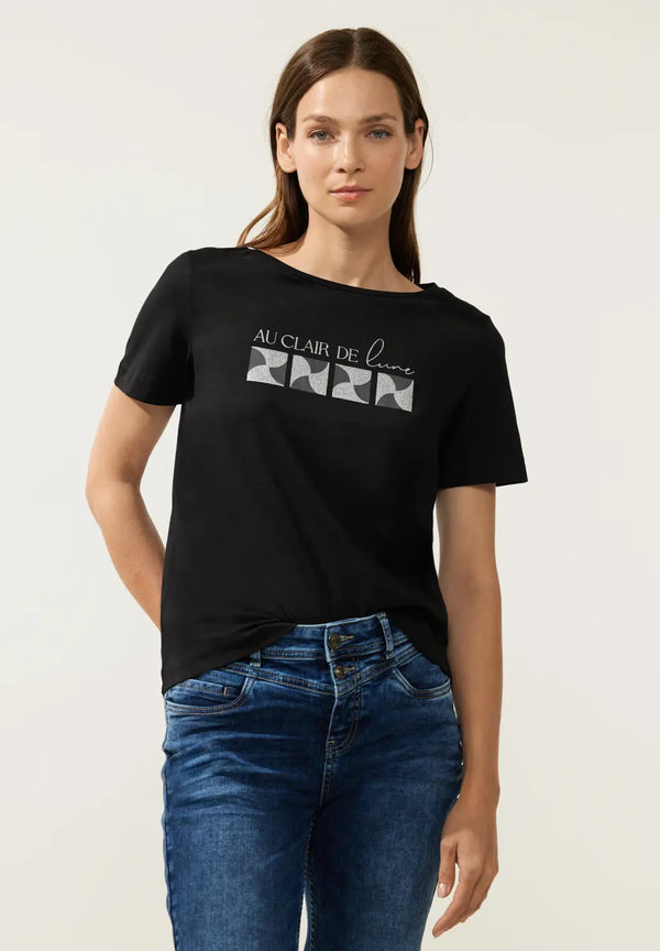Street One T-paita kimaltavalla printillä, musta