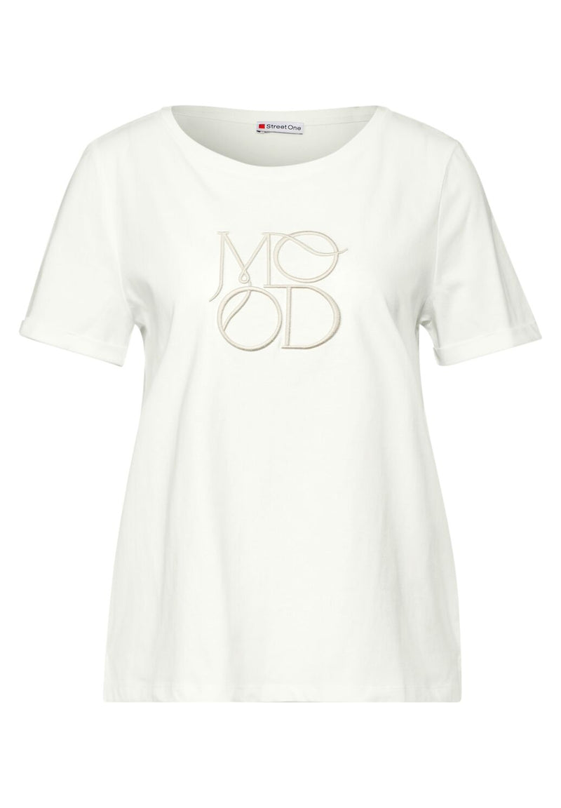 Street One T-paita kirjaillulla Mood-tekstillä, valkoinen