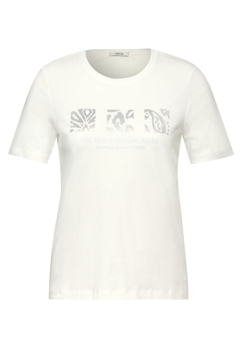 Cecil T-paita hohtavalla painatuksella, valkoinen
