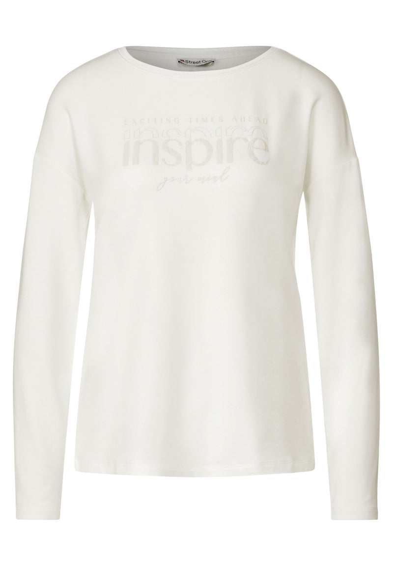 Street One Inspire pitkähihainen paita glitter-printillä ekoviskoosia, valkoinen