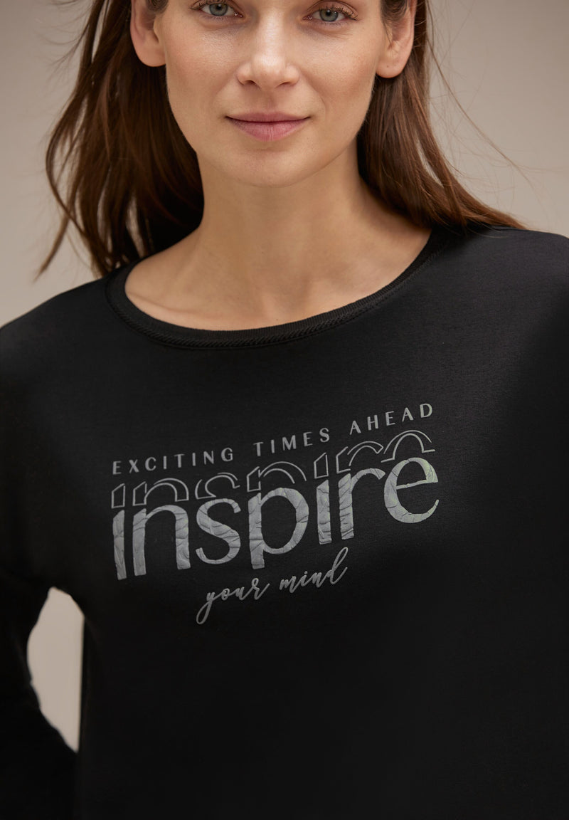 Street One Inspire pitkähihainen paita glitter-printillä ekoviskoosia, musta