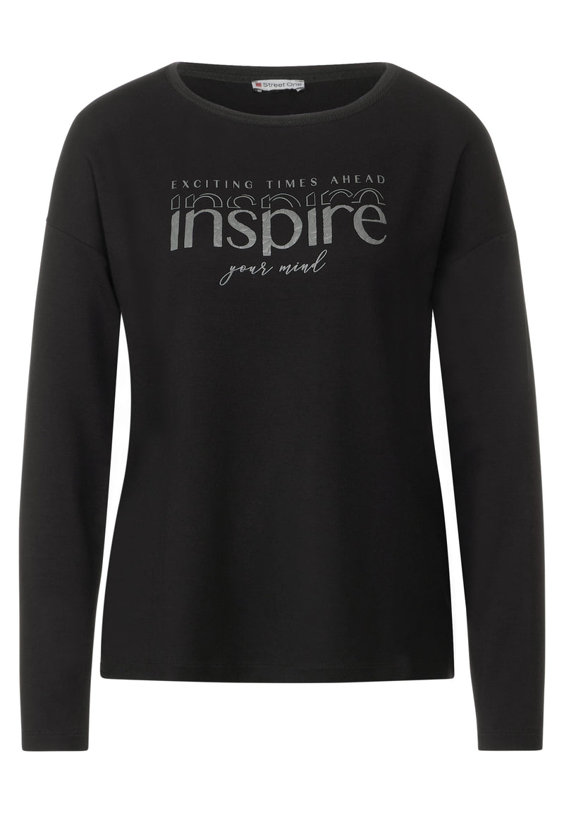 Street One Inspire pitkähihainen paita glitter-printillä ekoviskoosia, musta