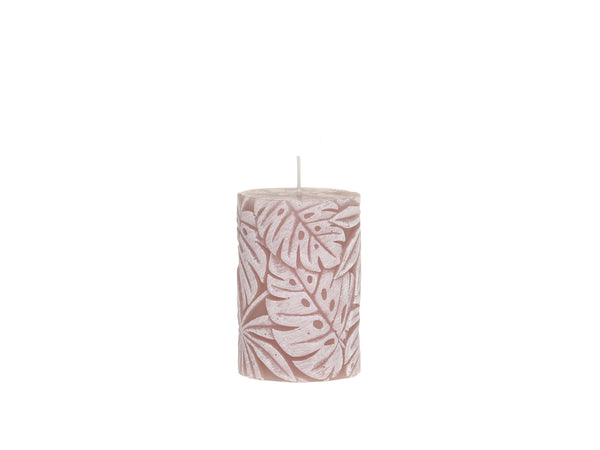 Chic Antique Macon kynttilä lehtikuviolla 10*7cm paloaika 45h, roosa