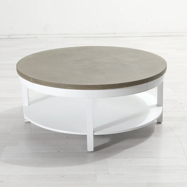 Bruka Design pyöreä sohvapöytä sementtipinnalla 88*45cm, valkoinen/harmaa