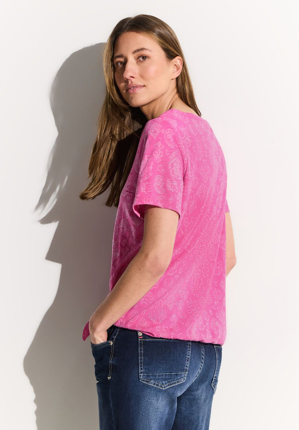Cecil t-paita kimaltavalla kuviolla ja koristesolmulla, pinkki