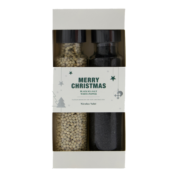 Nicolas Vahé Merry Christmas lahjapakkaus musta merisuola & valkopippuri, 320g