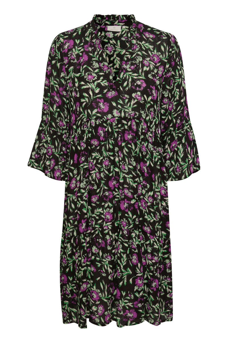 Kaffe KAisolde Amber mekko, musta/violetti/vihreä kukkaprintti