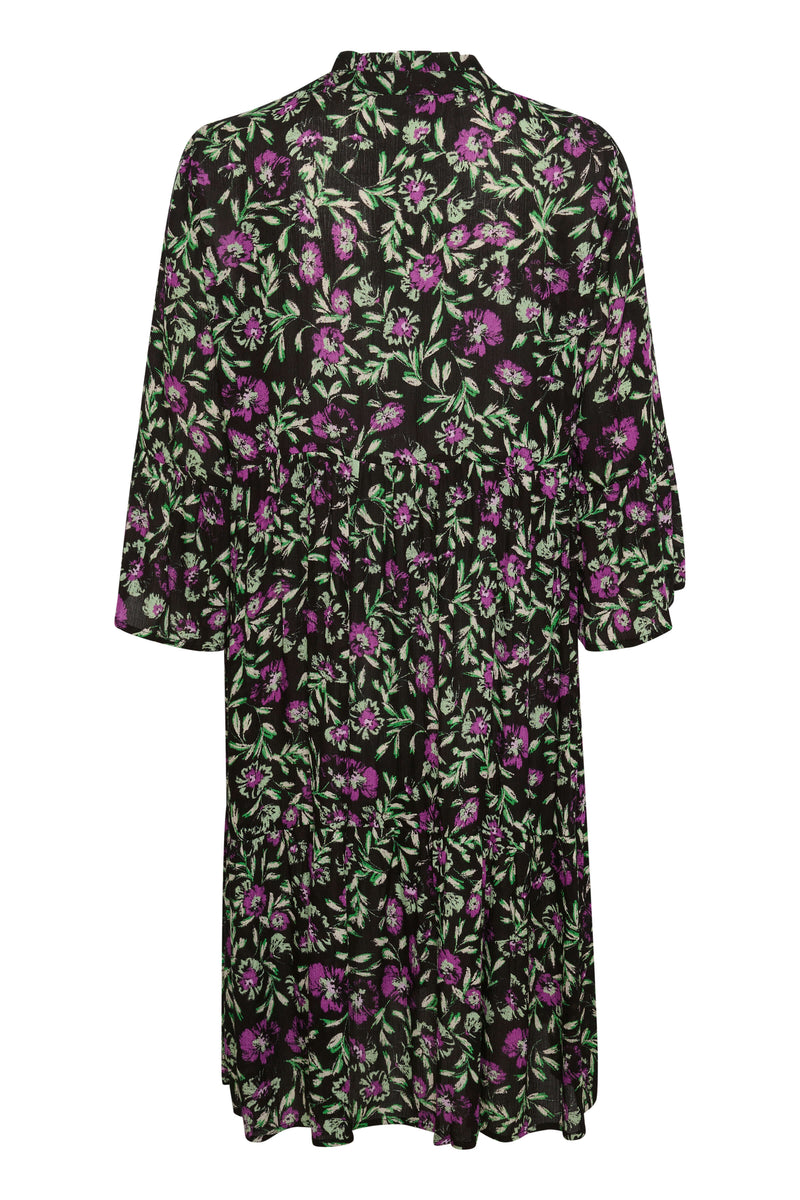 Kaffe KAisolde Amber mekko, musta/violetti/vihreä kukkaprintti