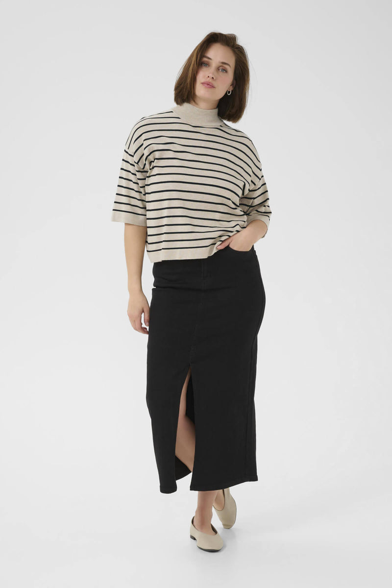Kaffe KAlizza neule 3/4 hihoilla, beige/musta
