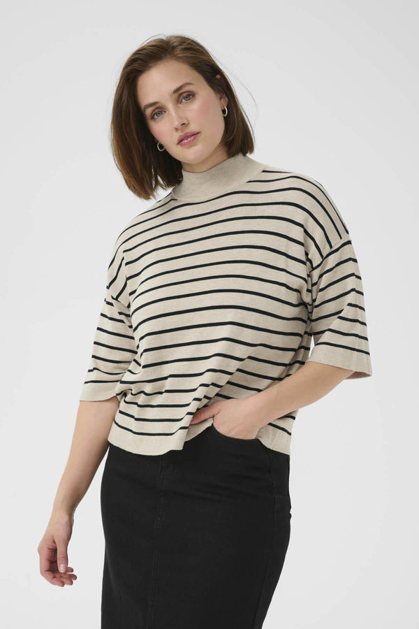 Kaffe KAlizza neule 3/4 hihoilla, beige/musta