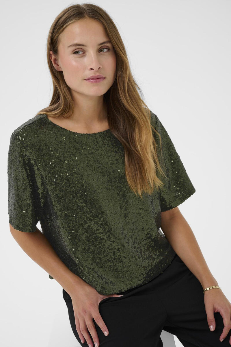 Kaffe KAmiranda Sequin paljettitoppi, vihreä