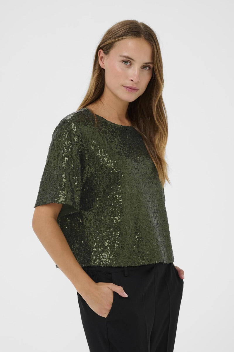 Kaffe KAmiranda Sequin paljettitoppi, vihreä