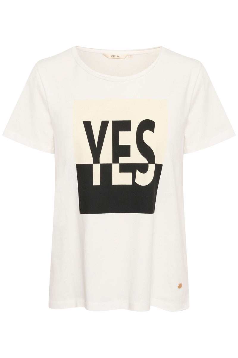 Cream CRKaren T-paita puuvillaa, valkoinen mustalla YES-printillä