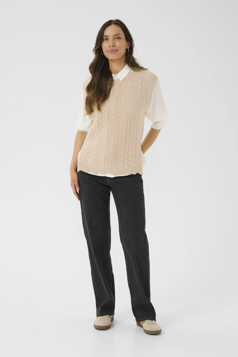 Cream CRGattie neuleliivi pitsikuviolla, vaalea beige