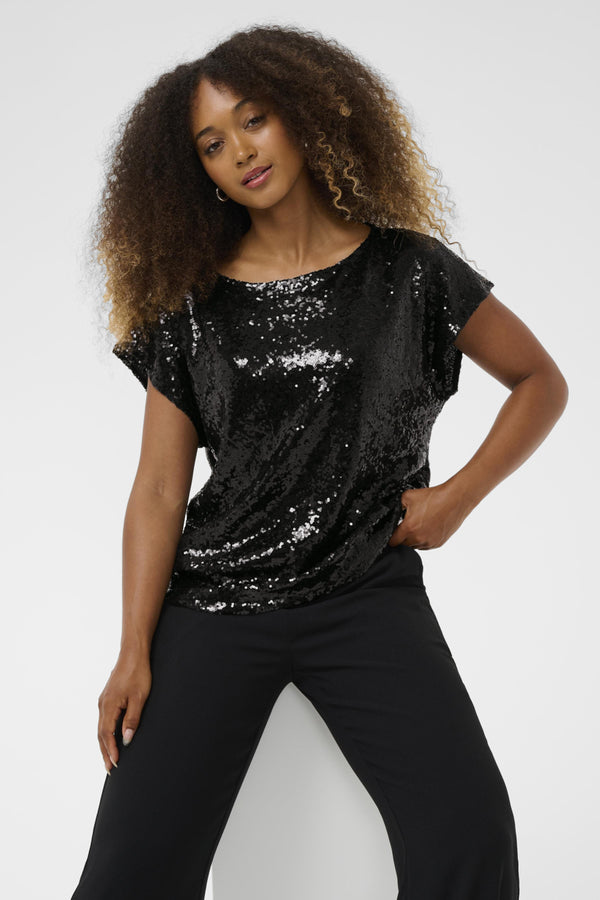 Cream CRGlimme Sequin paljettitoppi, musta