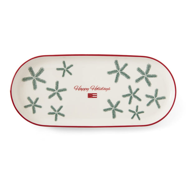 Lexington Happy Holidays Stoneware tarjoilulautanen 35*15cm, valkoine/vihreä/punainen