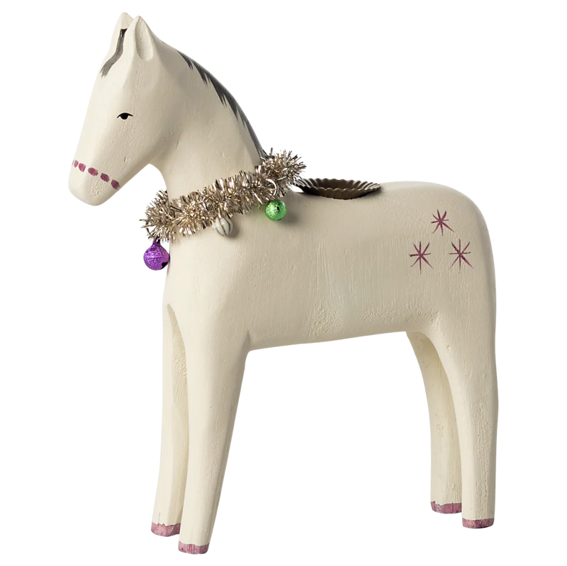 Maileg hevonen puinen kynttilänjalka  19*17cm, kermanvalkoinen