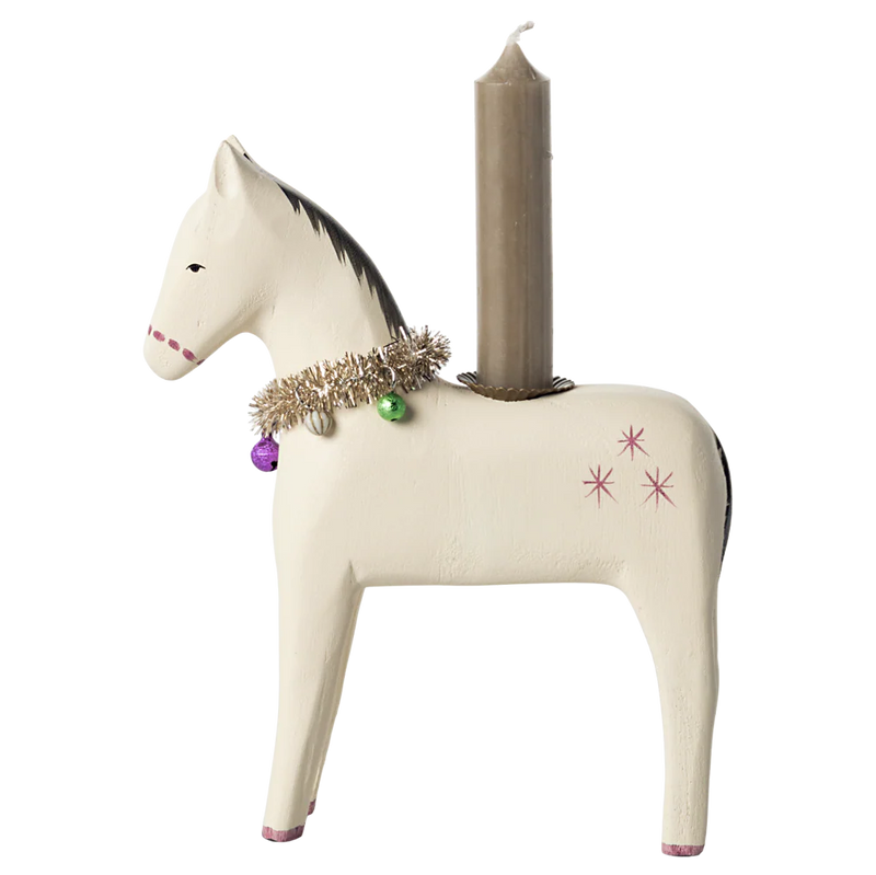 Maileg hevonen puinen kynttilänjalka  19*17cm, kermanvalkoinen