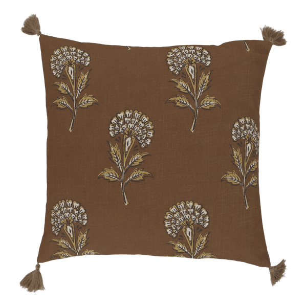Chic Antique AIX tyynynpäällinen tasseleilla 50*50cm, punaruskea kukkakuvio