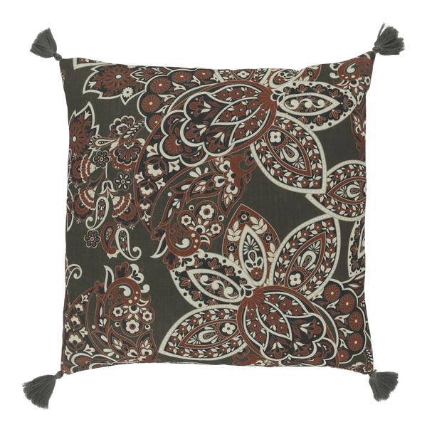 Chic Antique AIX tyynynpäällinen tasseleilla 50*50cm, vihreä/terrakotta paisleykuvio