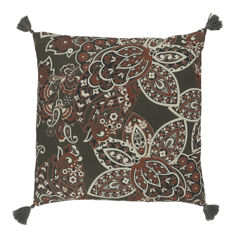 Chic Antique AIX tyynynpäällinen tasseleilla 50*50cm, vihreä/terrakotta paisleykuvio