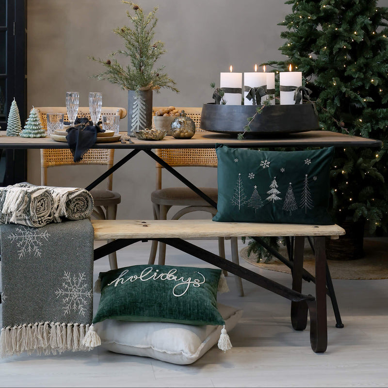 Chic Antique AIX tyynynpäällinen metsä brodeerauksella 50*35cm, vihreä