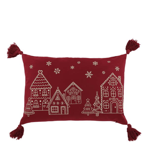 Chic Antique AIX tyynynpäällinen piparkakkutalo painatuksella 50*35cm, punainen