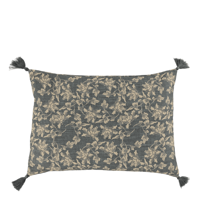 Chic Antique AIX tyynynpäällinen tasseleilla 50*35cm, sininen lehtikuvio