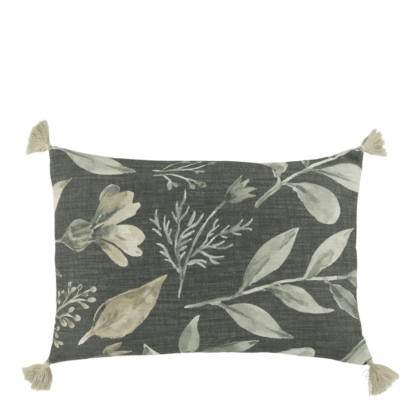 Chic Antique AIX tyynynpäällinen tasseleilla 50*35cm, sinivihreä lehtikuvio