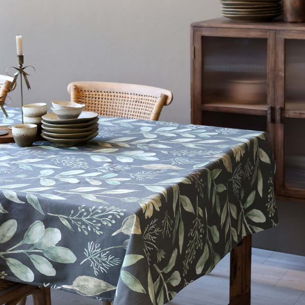 Chic Antique Aix-pöytäliina lehtikuviolla 240*140cm, vihreä