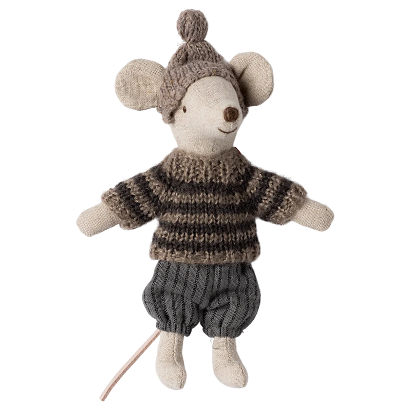 Maileg Isovelihiiri hiihtämässä, harmaa