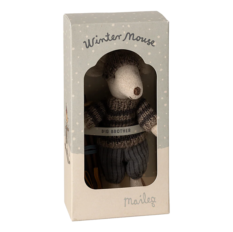 Maileg Isovelihiiri hiihtämässä, harmaa