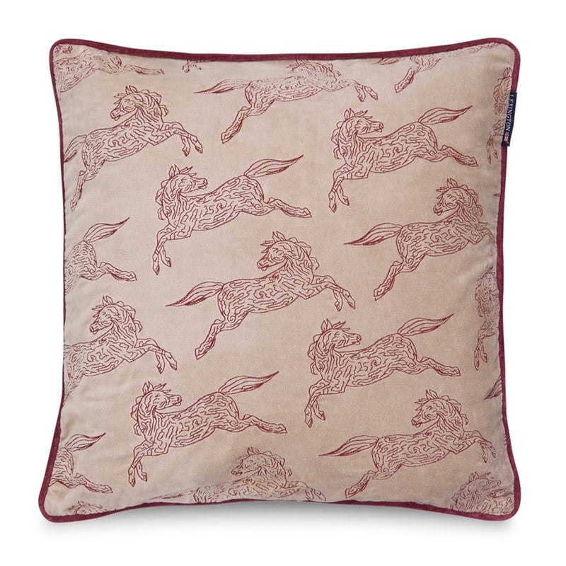 Lexington Horses tyynynpällinen luomupuuvillasamettia 50*50cm, beige/viininpunainen