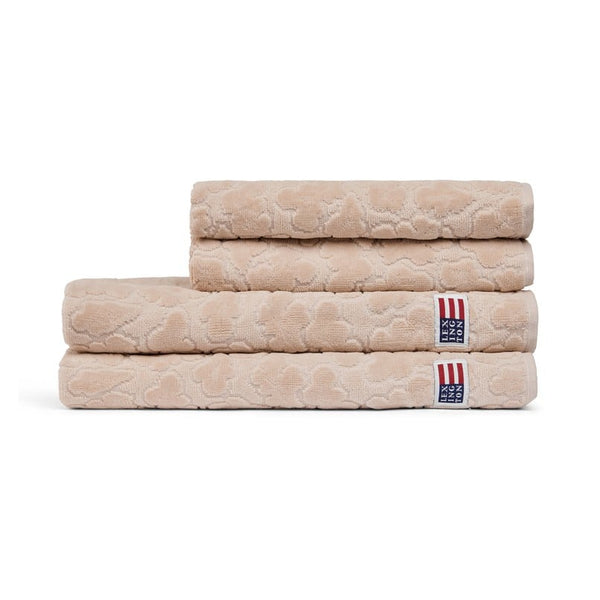 Lexington velour pyyhe Jacquard lehti kuvioinnilla 30*50cm, vaalea beige