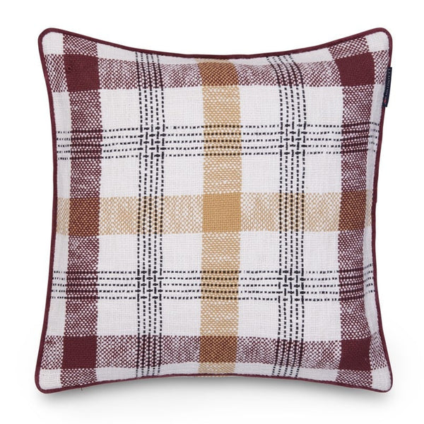 Lexington ruudullinen tyynynpäällinen kierrätettyä puuvillaa 50*50cm, viininpunainen/harmaa