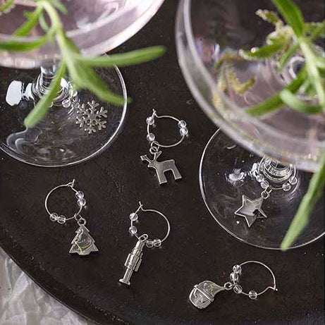 Holmen Dante metalliset koristeet viinilasin jalkaan 6kpl, hopea