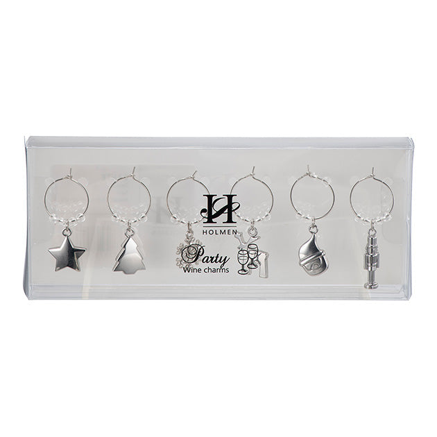 Holmen Dante metalliset koristeet viinilasin jalkaan 6kpl, hopea