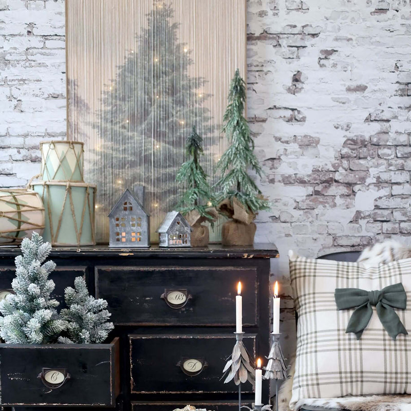 Chic Antique talvinen taulu led valoilla 84*55,5*2,5cm, vihreä