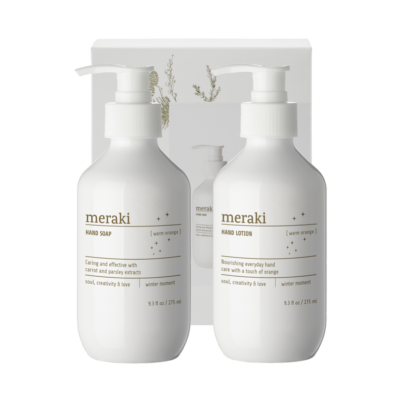 Meraki Winter Moment Warm Orange lahjapakkaus käsisaippua ja käsivoide 275ml