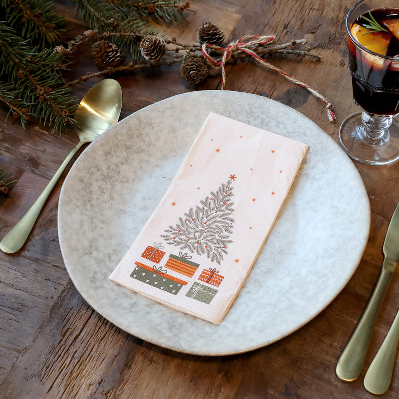 Chic Antique Christmas tree & presents paperiservetit 20*10cm, kerma