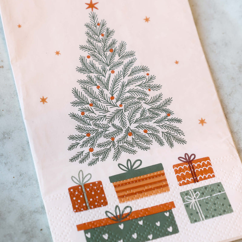Chic Antique Christmas tree & presents paperiservetit 20*10cm, kerma