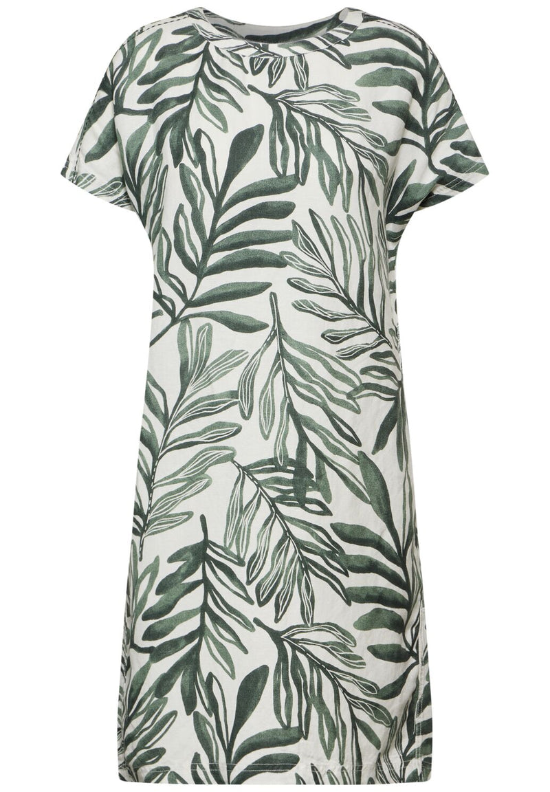 Cecil mekko pellavasekoitetta, vihreä/valkoinen lehtiprintti