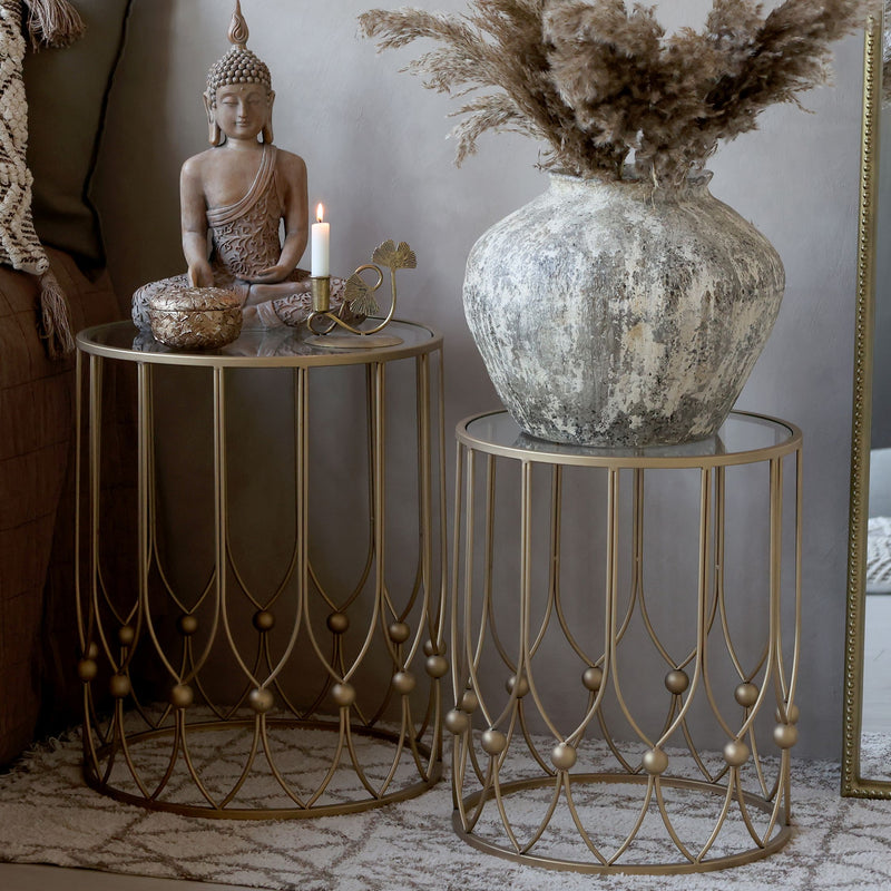 Chic Antique sivupöytä lasikannella 55*45cm, antiikkimessinki