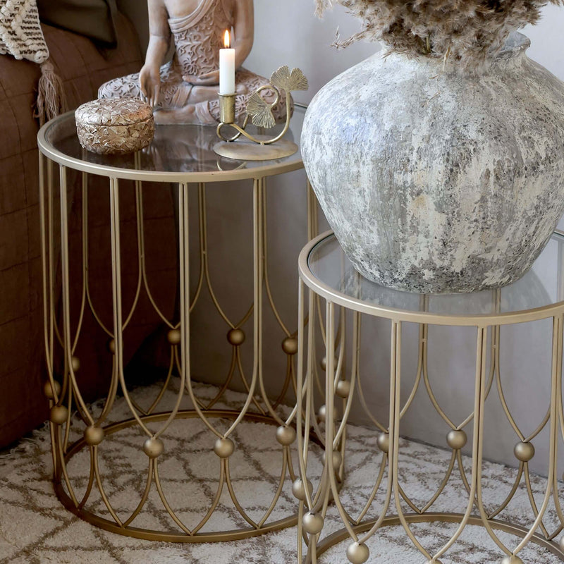 Chic Antique sivupöytä lasikannella 55*45cm, antiikkimessinki