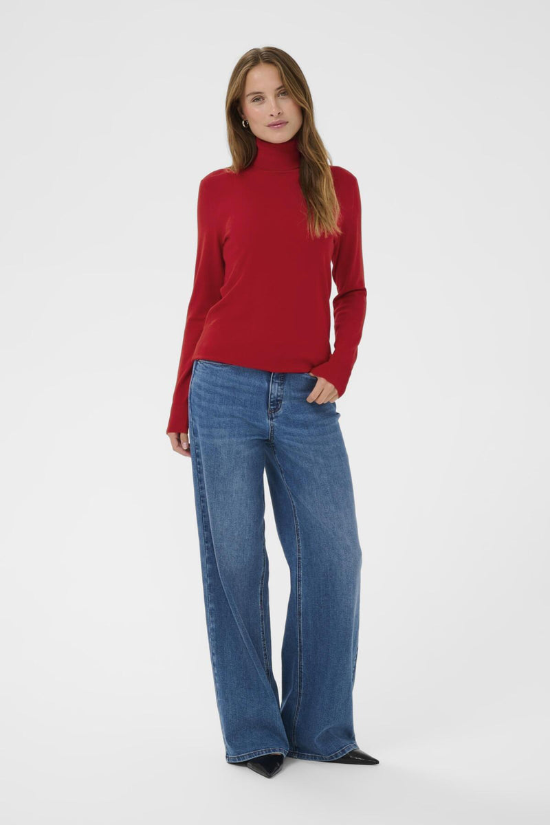 Kaffe KAAstrid pitkähihainen paita poolokauluksella, punainen