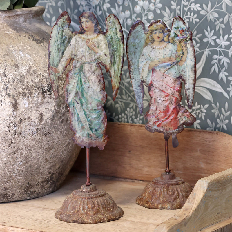 Chic Antique vintage enkeli jalustalla 2kpl 30*11*10cm, monivärinen