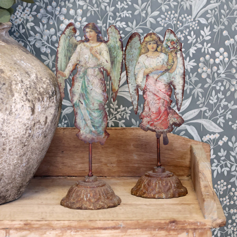 Chic Antique vintage enkeli jalustalla 2kpl 30*11*10cm, monivärinen