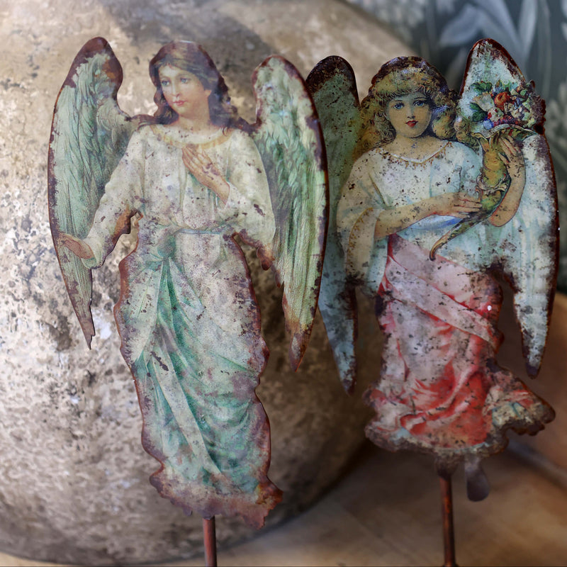 Chic Antique vintage enkeli jalustalla 2kpl 30*11*10cm, monivärinen