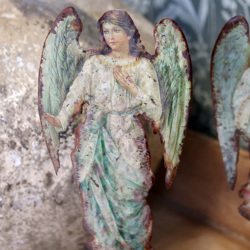 Chic Antique vintage enkeli jalustalla 2kpl 30*11*10cm, monivärinen