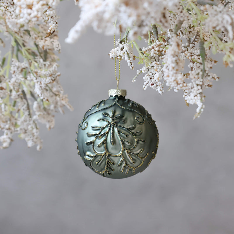 Chic Antique joulukoriste glitterillä lasia ø8cm, vihreä